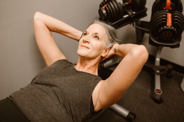 Woman doing a floor exercise in a gym