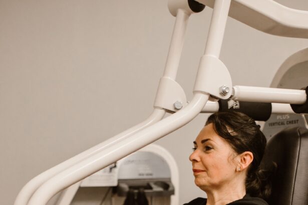 Woman working out on a resistance machine in a gym